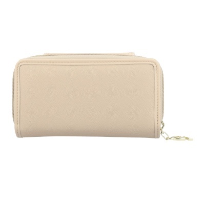 Carteira bege com zíper e puxador dourado