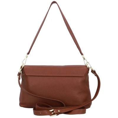 Mala de mão castanha em couro com alça longa e alça curta