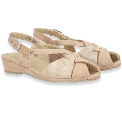 Sandálias de senhora nude com salto baixo e tiras cruzadas