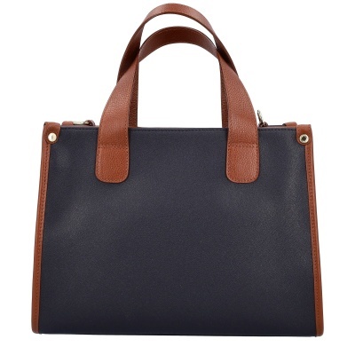 Mala de mão em azul escuro com alças castanhas