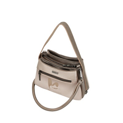 Mala bege e castanha com fechos e logótipo Odisse