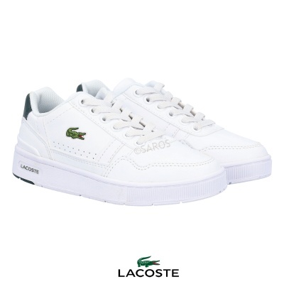 Ténis brancos Lacoste com logo crocodilo e detalhes verdes