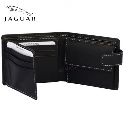 Carteira preta em pele com múltiplos compartimentos e fecho aba