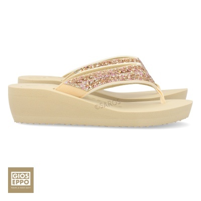 Chinelos de cunha bege com brilhos cor-de-rosa GIOSEPPO