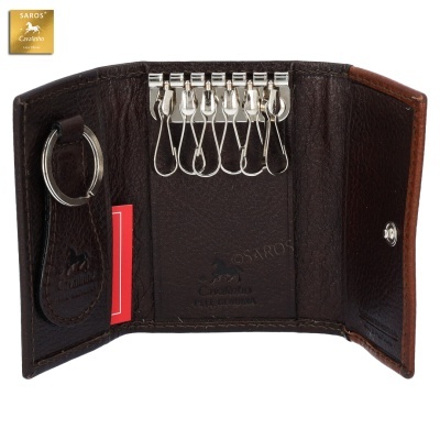 chaveiro de couro castanho com ganchos metálicos