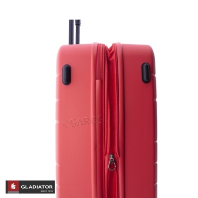 Mala de viagem rígida vermelha com fecho de correr e punho telescópico