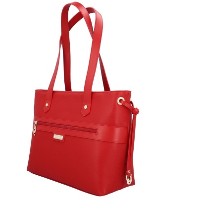 Mala vermelha de mão com alças duplas em material sintético