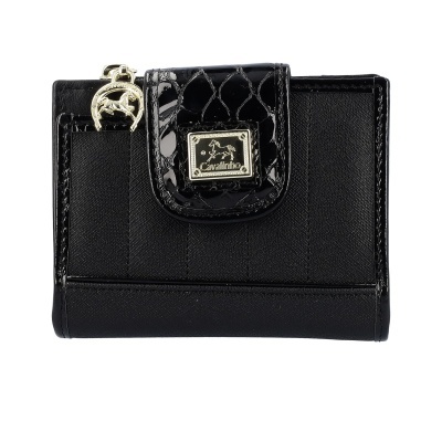 Carteira preta com alça e logotipo Cavallinho em metal dourado