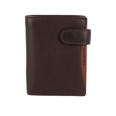 Carteira em couro castanha com fecho e detalhe JAGUAR