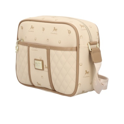 Mala de ombro bege e castanho com padrão Cavalinho