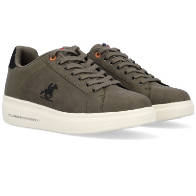 Sapatilhas verdes escuras U.S. Polo Assn. com sola branca e detalhes laranja e azul