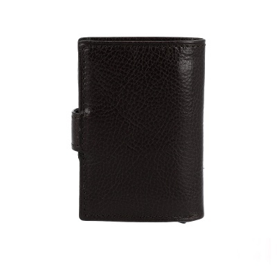 Carteira masculina em pele negra texturizada com fecho lateral