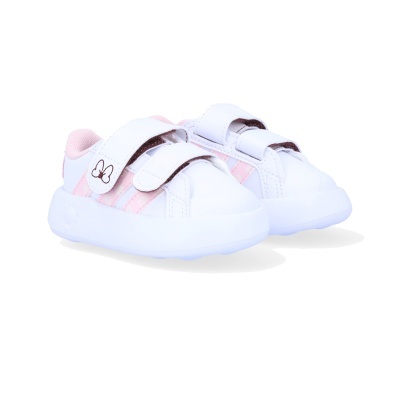 Sapatilhas infantis brancas com detalhes rosa e fecho de velcro
