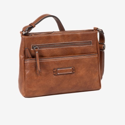 Mala de ombro em couro castanho com fecho e alça ajustável