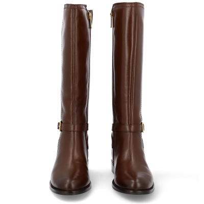 Botas altas castanhas com fivelas douradas