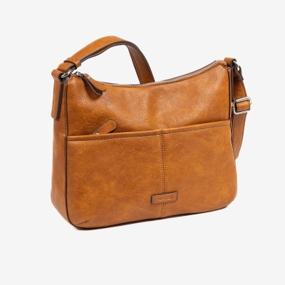 Mala castanha tipo saco em couro sintético com bolso frontal