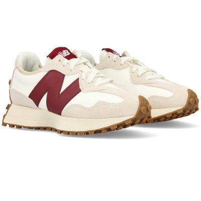 Sapatilhas desportivas New Balance bege branco e vermelho grená com sola castanha