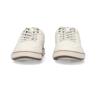 Ténis brancos com atacadores cinzentos e solado bege