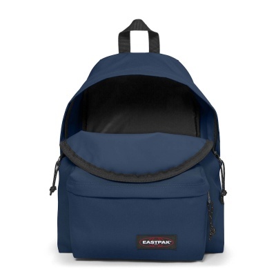 Mochila azul escura da marca EASTPAK com bolso frontal e alça preta