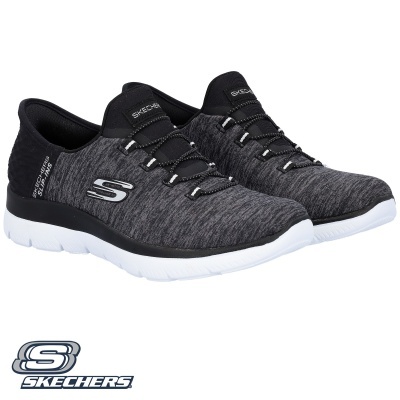 Sapatilhas desportivas cinza escuro e preto Skechers, solado branco, com logo