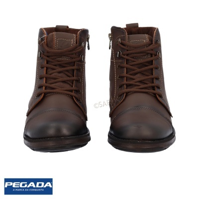 Botins masculinos de couro castanho com atacadores e fecho lateral