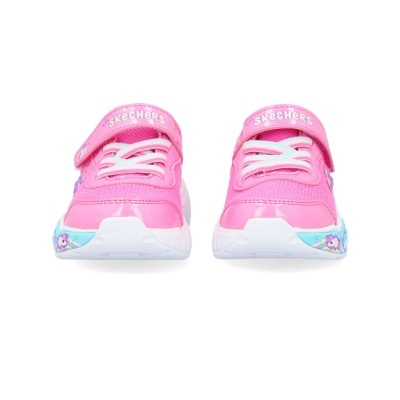 Sapatilhas infantis cor-de-rosa Skechers com velcro e atacadores brancos
