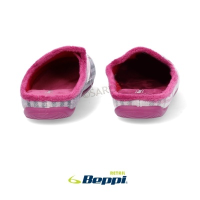 Chinelos de casa cinzento e rosa com interior macio e sola de borracha