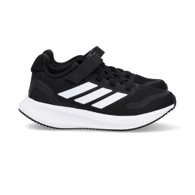 Par de sapatilhas desportivas pretas com detalhes brancos e fecho de velcro