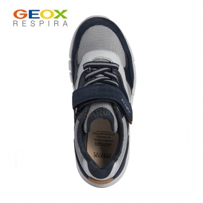 Ténis unissexo GEOX RESPIRA cinzento, preto e branco com fecho velcro e atacadores