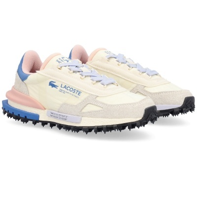 Sapatilhas Lacoste creme com detalhes rosa claro e azul em fundo branco