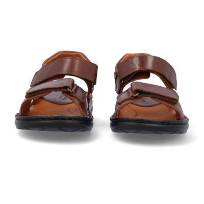Sandálias masculinas castanhas em couro com fechos em velcro