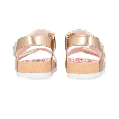 Sandálias infantis champanhe metalizadas com sola branca e palmilha colorida