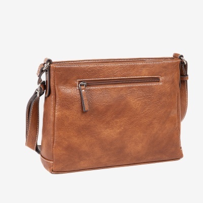 Mala de ombro castanha em pele sintética com fecho exterior e tira ajustável