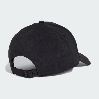 Boné preto de tecido com seis painéis e fecho ajustável
