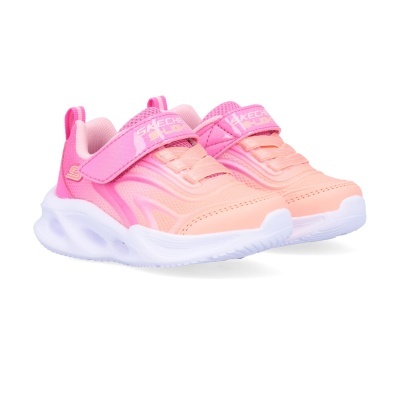 Ténis infantis rosa Skechers com sola branca e fecho em velcro