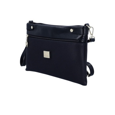 Mala preta pequena com detalhes em pele e fecho de correr