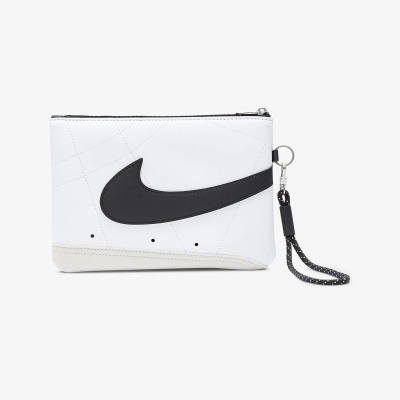 Bolsa pequena branca com logo Nike preta e fecho de correr