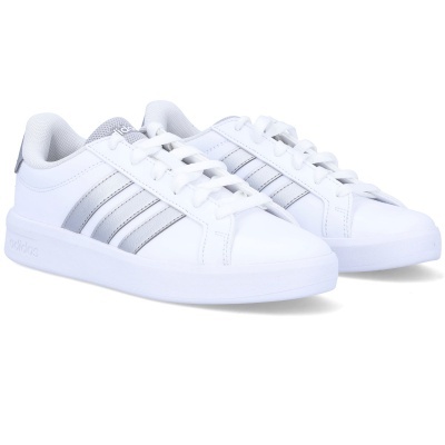 Sapatilhas Adidas brancas com riscas prateadas