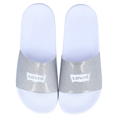 Chinelos Levis branco e prata com logótipo
