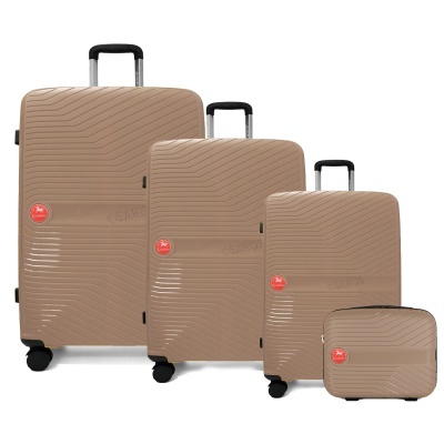 Conjunto de malas bege com rodízios e alças pretas