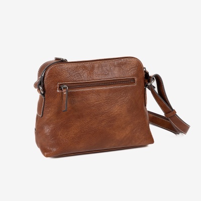 Mala castanha de couro sintético com fecho de correr