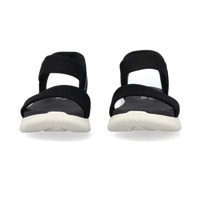 Sandálias desportivas negras com sola branca vistas de frente