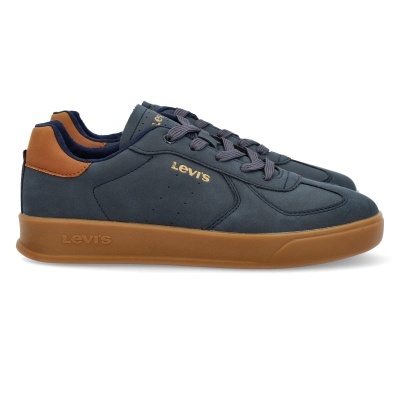 Ténis Levi's azul escuro com sola castanha e logo dourado