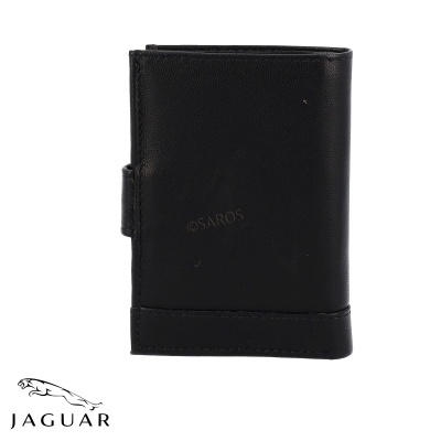 Carteira preta em pele com fecho lateral e logótipo Jaguar