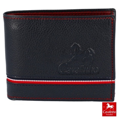 Carteira preta em pele com costura vermelha e logotipo Cavalinho