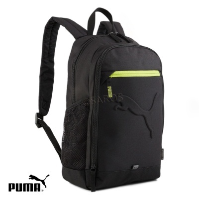 Mochila preta Puma com bolso amarelo e logótipo em relevo