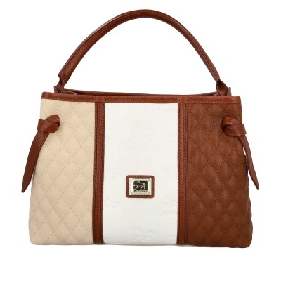 Mala de mão Cavalinho castanho e bege acolchoada com logótipo e placa metálica