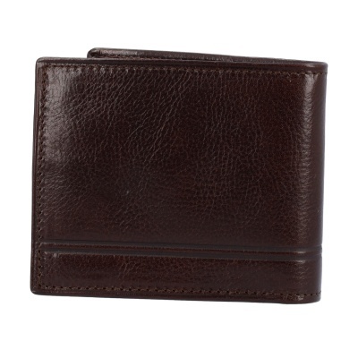 Carteira de pele castanha escura com textura e costura
