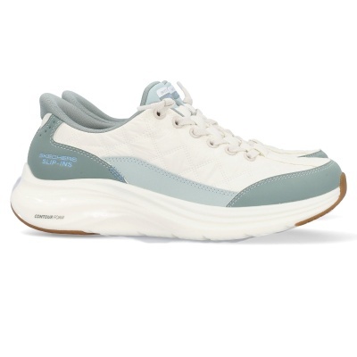 Ténis SKECHERS SLIP-INS creme e azul claro com sola branca