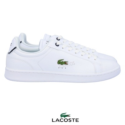 Ténis Lacoste brancos com logo de crocodilo verde na lateral